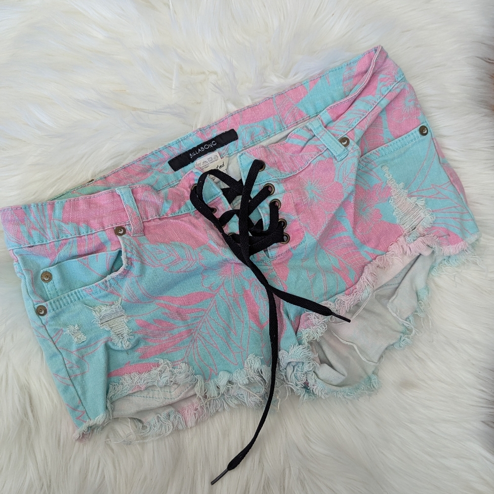 Billabong Lite Hearted Lace Up Tropical Print Shorts